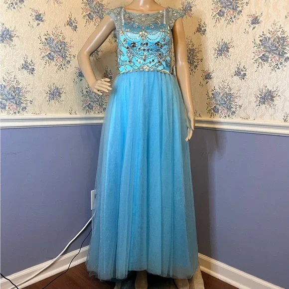 Tideclothes Light Blue Formal Maxi Bridesmaid Ball Gown Prom Dress, Size 2 - Picture 1 of 10